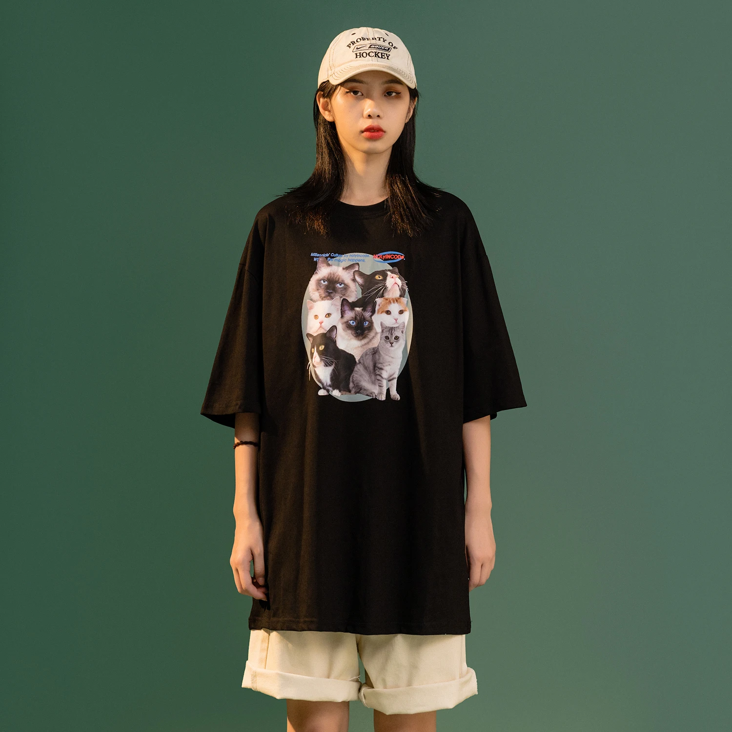 Женская одежда с рисунком котенка Новинка лета 2021 футболка большого размера