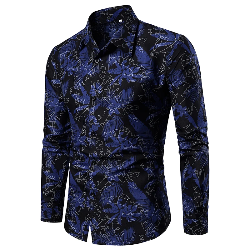 

2021 New Style Spring And Summer Men's Casual Pattern Stand Collar Button Long Sleeve Shirt high quality
