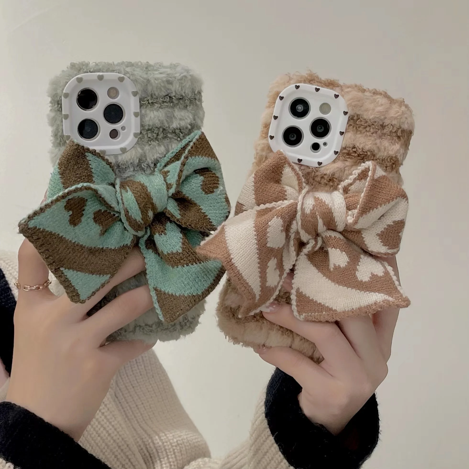 

Suitable for iPhone 13 12 11 Pro Max X XR 7/8 plus XS Max fashion bow mobile phone case plush warm fluffy protective cover