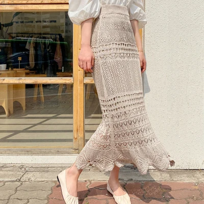 Женская трикотажная длинная юбка облегающая эластичная с высокой талией и