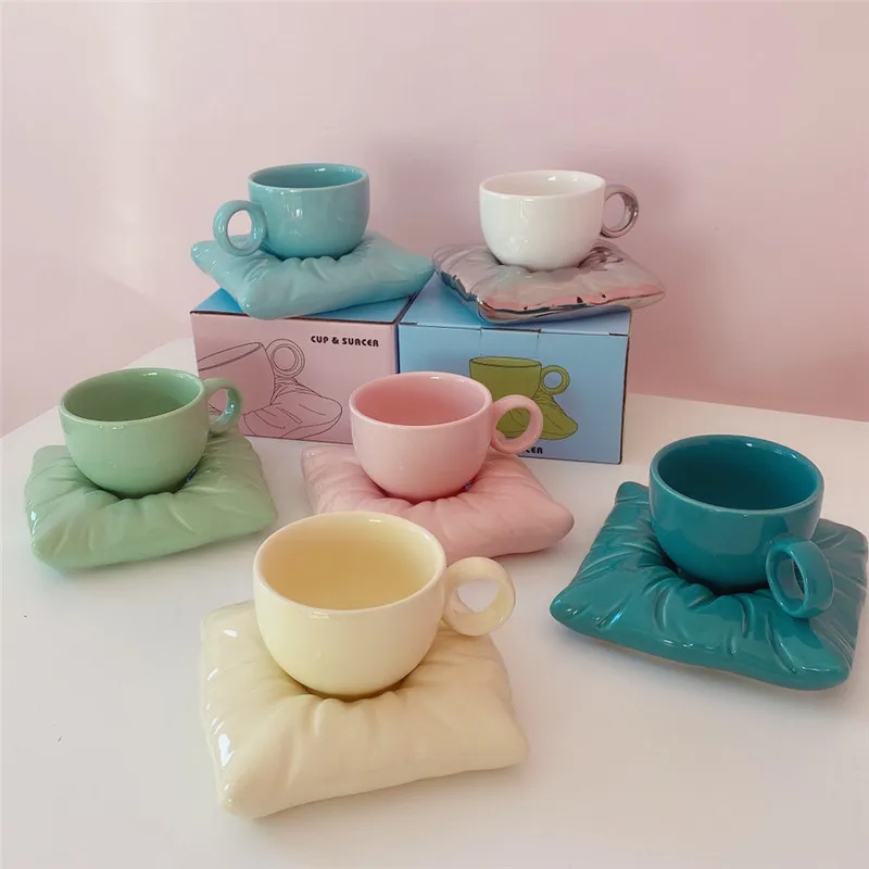 Кофейная чашка с блюдцем Тиффани подушкой Летний набор посуды для завтрака