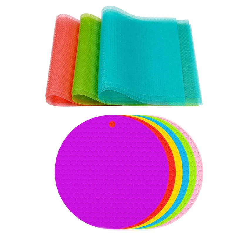 Лучшие 6 упаковок силиконовых держателей для горшков и 12 моющиеся коврики