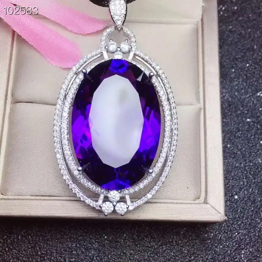 Подвеска с аметистом на натуральный настоящий Аметист ожерелье цельное серебро