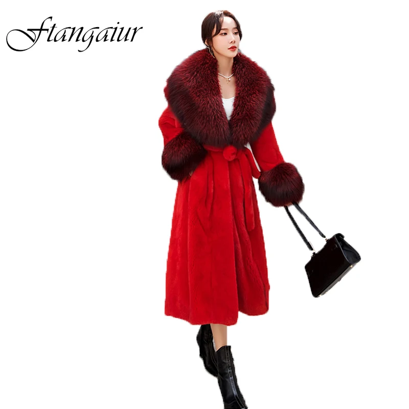 

Зимнее импортное фиолетовое стандартное бархатное Норковое меховое пальто Ftangaiur, Золотой остров, Лисий мех, женские длинные натуральные норковые пальто
