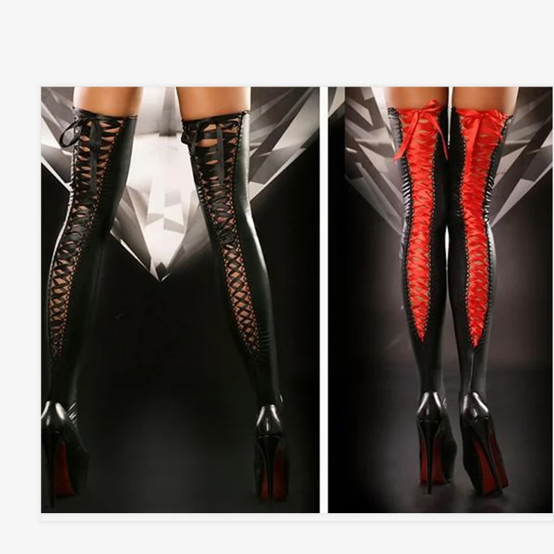 Женские чулки облегающие Гольфы выше колена сексуальные Ленточные лакированные