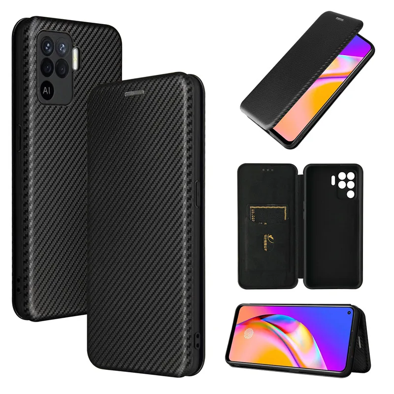

2021 Oppo F19 Pro Case 6.43" Fashion Carbon Fiber PC Hard Card Holder Slim Leather Case For Oppo F19 Pro CPH2285 Wallet Flip Cov