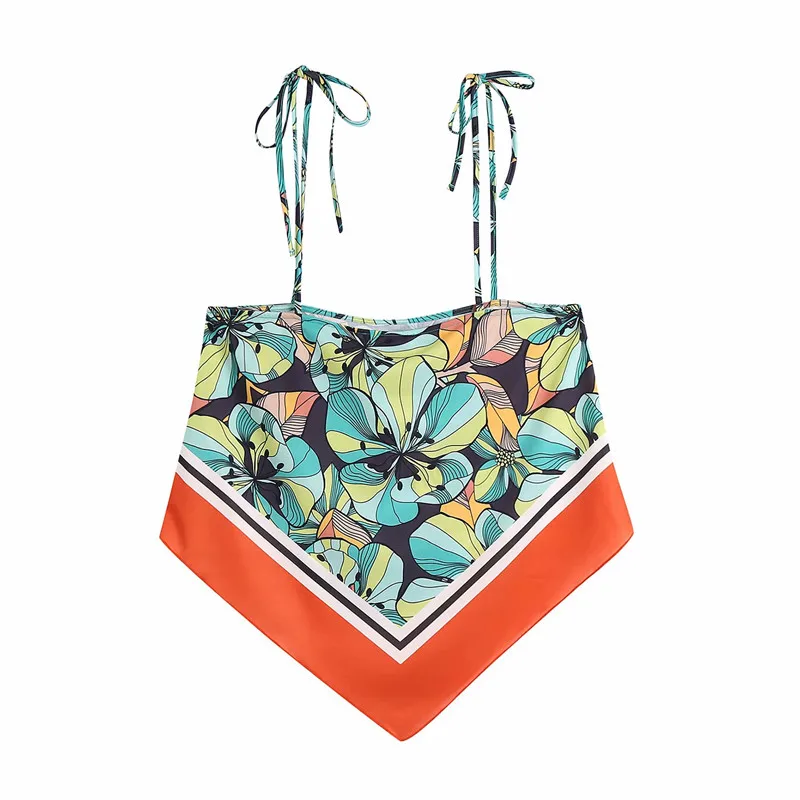 

Женский топ с цветочным принтом, V-образным вырезом, без рукавов