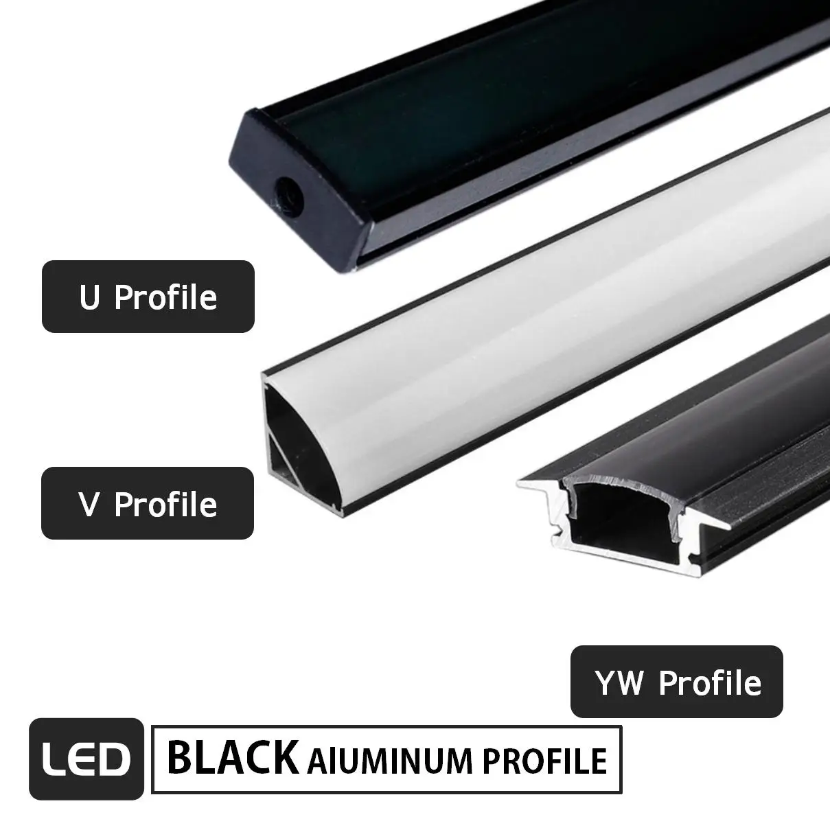 0.5m Black V/U/YW LED Aluminum Profile For 5050 5630 Corner Channel Case Holder Milky Cover Cabinet Closet LED Bar Strip Lights