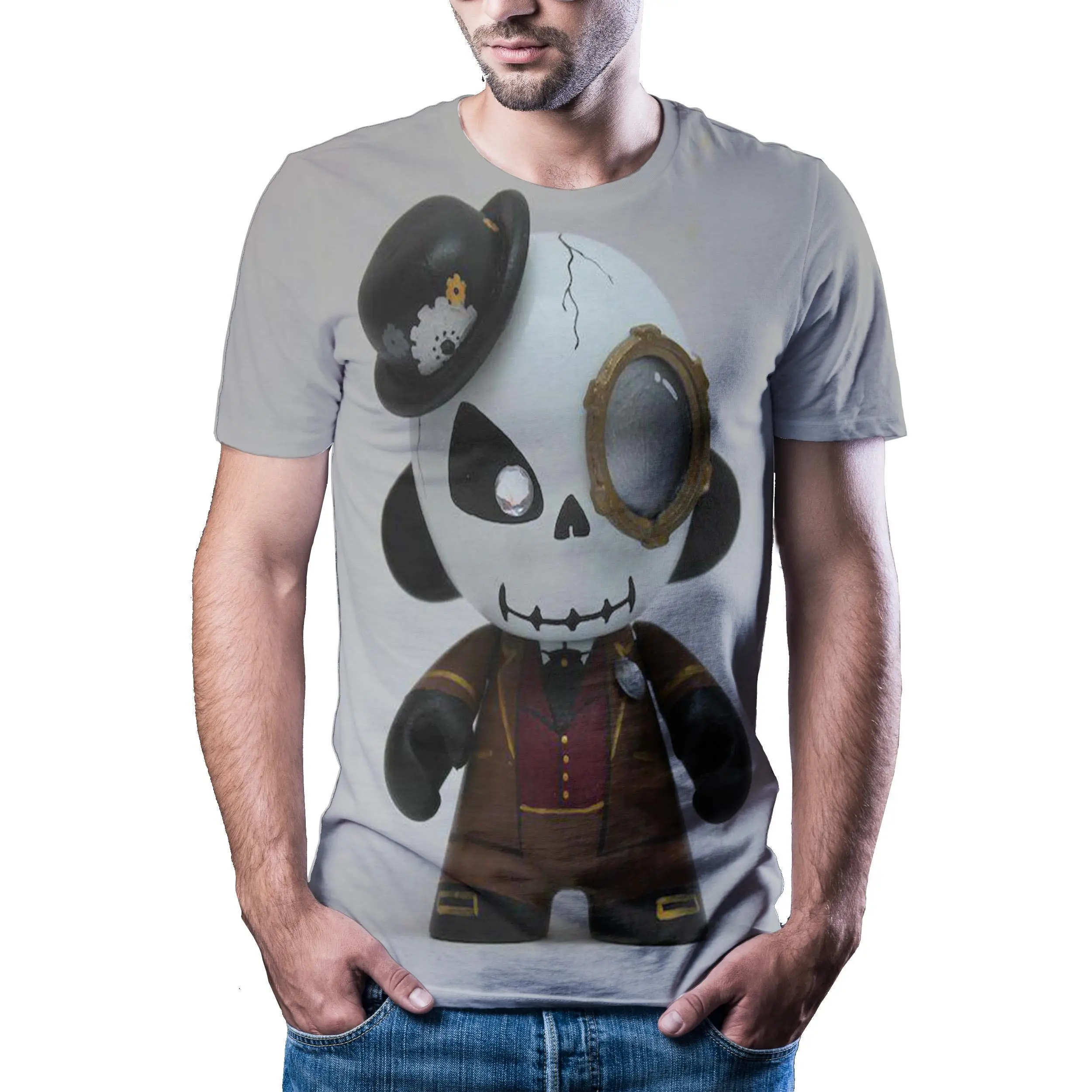 

Nueva camiseta de calavera de animacin con estampado digital 3D estilo callejero de Navidad a la moda Camiseta deportiva