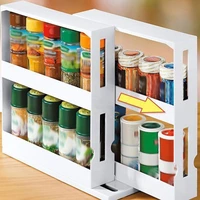 2 layer spice rack kitchen rotating organizer spices jar bottle storage rack seasoning shelves slide cabinet kitchen supply