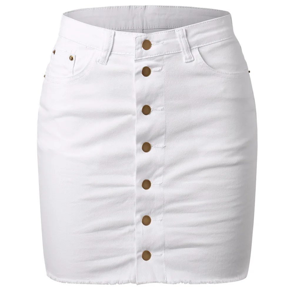 

2021 New Arrival Summer Style Female Fashion Sexy Single Breasted Solid Skinny High Waists Night Club Sexy Denim A-Line Skirts