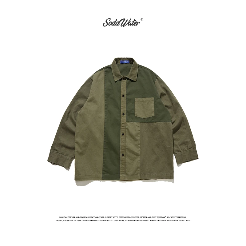 Sodaводяная Мужская ретрорубашка уличная Свободная Повседневная рубашка для