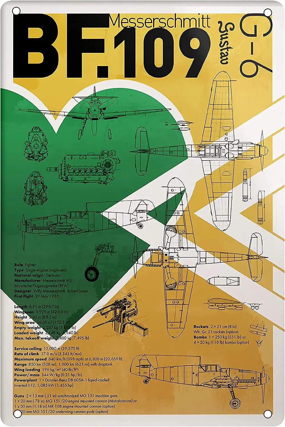 

Metal Sign Fighter Aircraft Home Living Room Art Poster Room Decoration Old-fashioned Retro Square Metal Sign 8X12 Inch