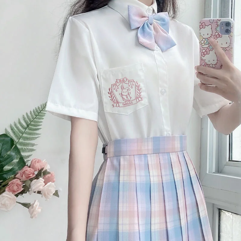 

Jk Top Shirt Women Short Sleeve White Japanese Shirt Preppy Style Student Embroidered Shirt School Girl Uniform