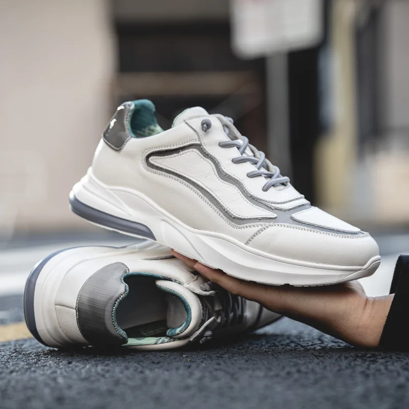 

Кроссовки мужские из натуральной кожи, на платформе, белые