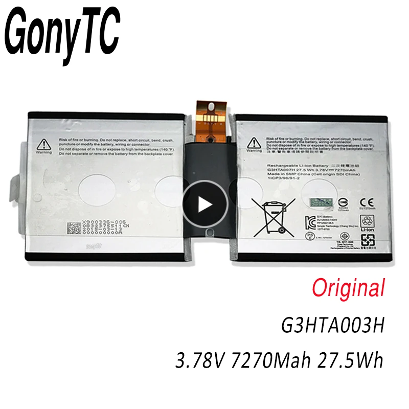 

Аккумулятор GONYTC G3HTA003H G3HTA007H для ноутбука Microsoft Surface Pro 3 серии 1645, планшетного ПК G3HTA004H 27,5 Втч/7270 мА · ч