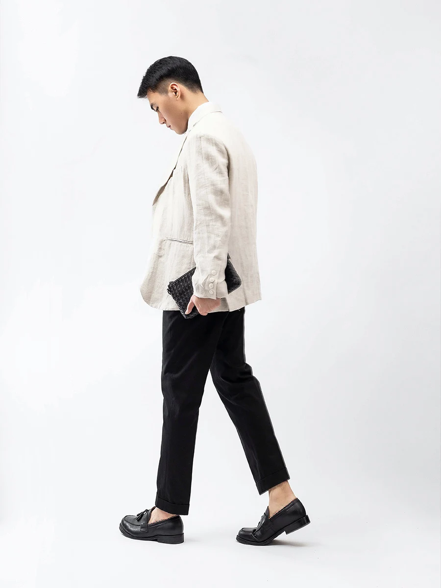 

21 Summer Gurkha Casual pants black fishbone pure cotton Capris slim tapered pants size customization