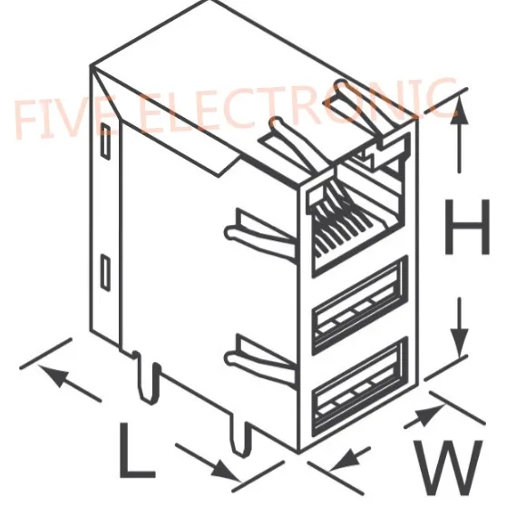 Фото JW0-0006 1 порт RJ45 с USB A двойной разъем Magjack через отверстие 10/100/1000 Base-TX автоматический JW0-0006 1 порт RJ45 с USB A двойной разъем Magjack через отверстие 10/100/1000 Base-TX автоматический