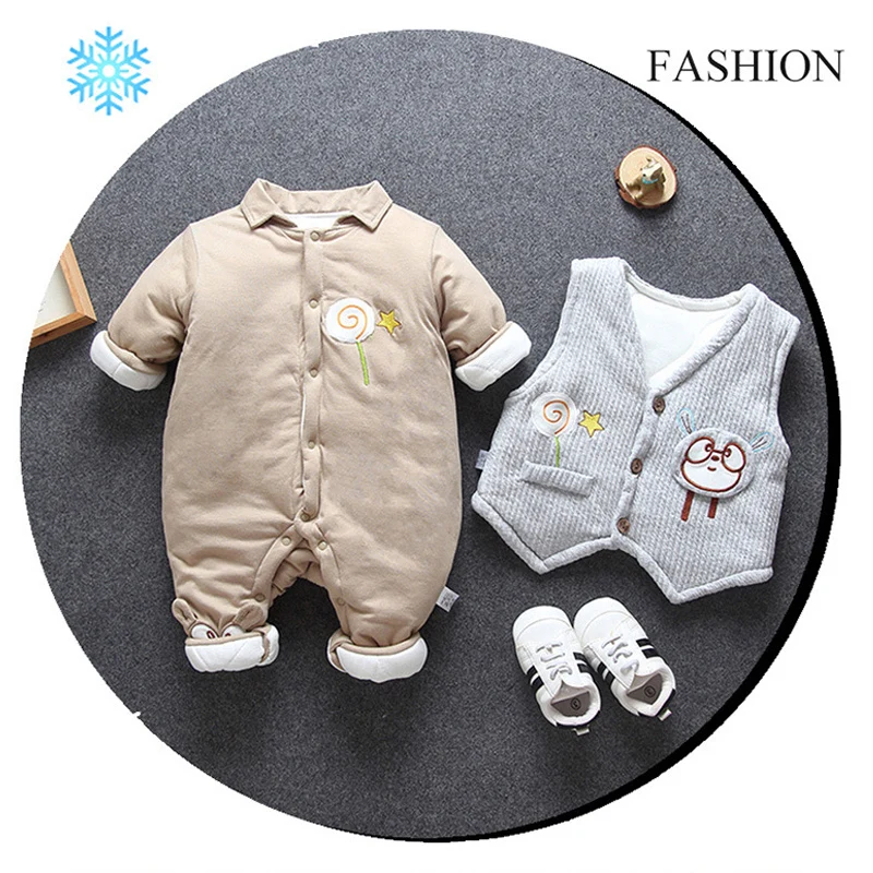 -30d Cold winter infantbaby boy clothing set warm jumpsuit + vest suits for newborn baby boys clothes outfits thick rompers sets |