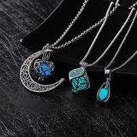 fashion charm glow in the dark geometry moon necklace kids women pendant silver color chain hollow luminous choker mens jewelry