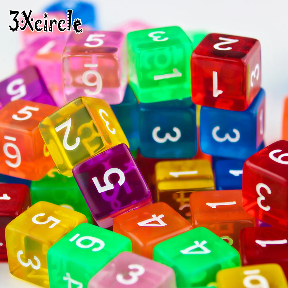 Brand New 10PCS Transparent D6 Dice Games Dices 7 Colors Desktop Game Pieces for Dnd rpg | Спорт и развлечения