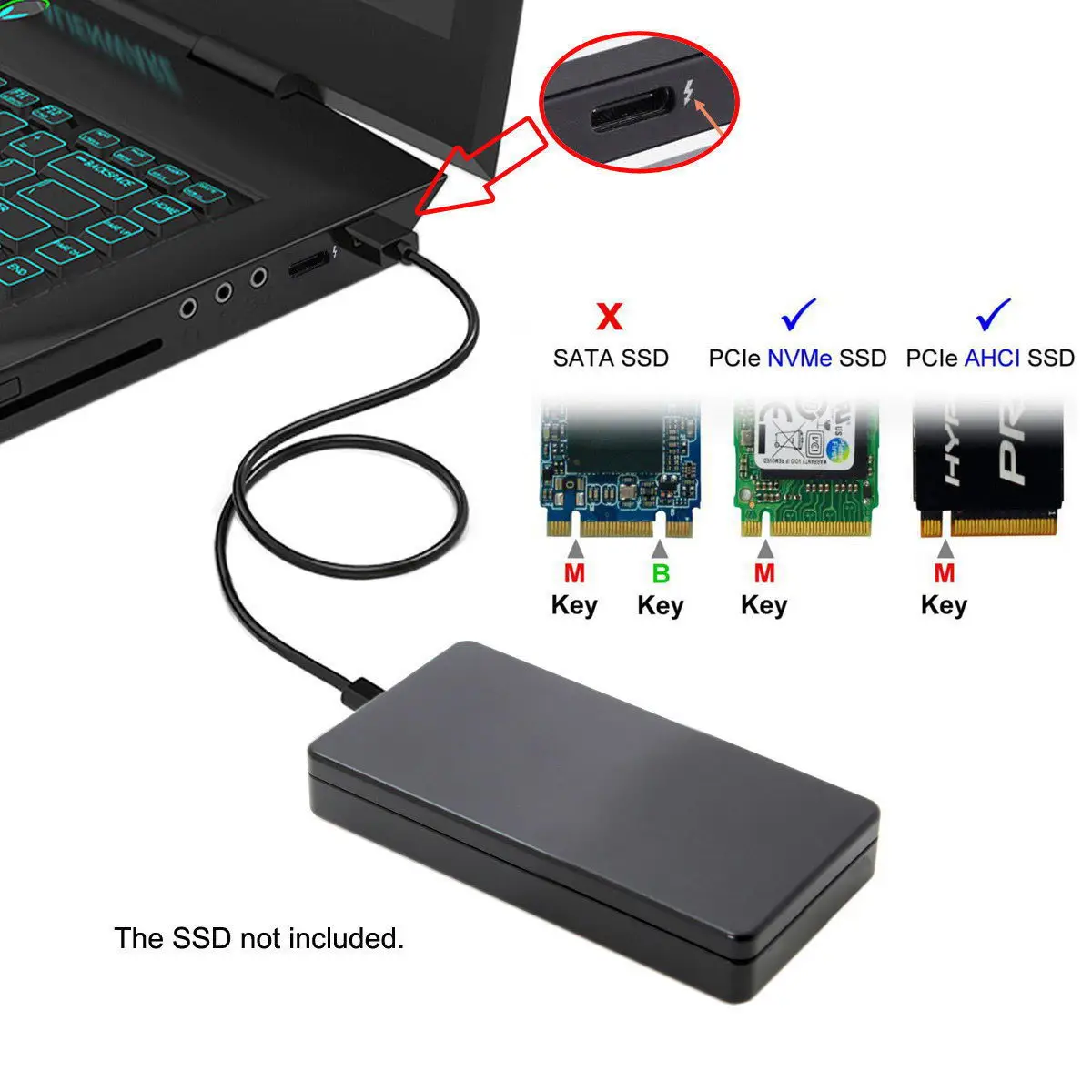 

Xiwai Thunderbolt 3 USB4 to PCI Express PCI-E to 80mm NVME NGFF M-key AHCI SSD Cartridge Enclosure