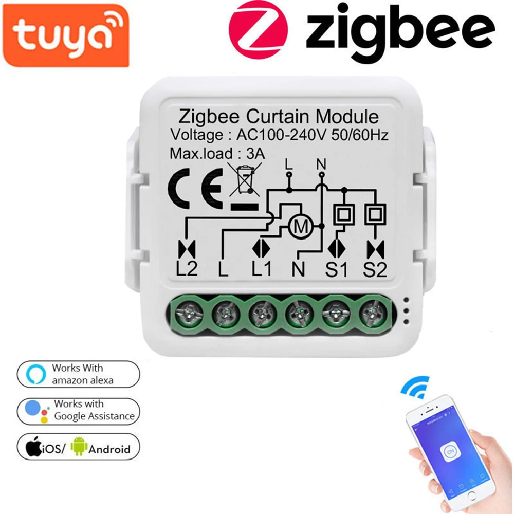 

Tuya Zigbee Smart Curtain Blinds Module Timer Switch Electric Roller Shutter Motor Voice Remote Control For Alexa Google Home