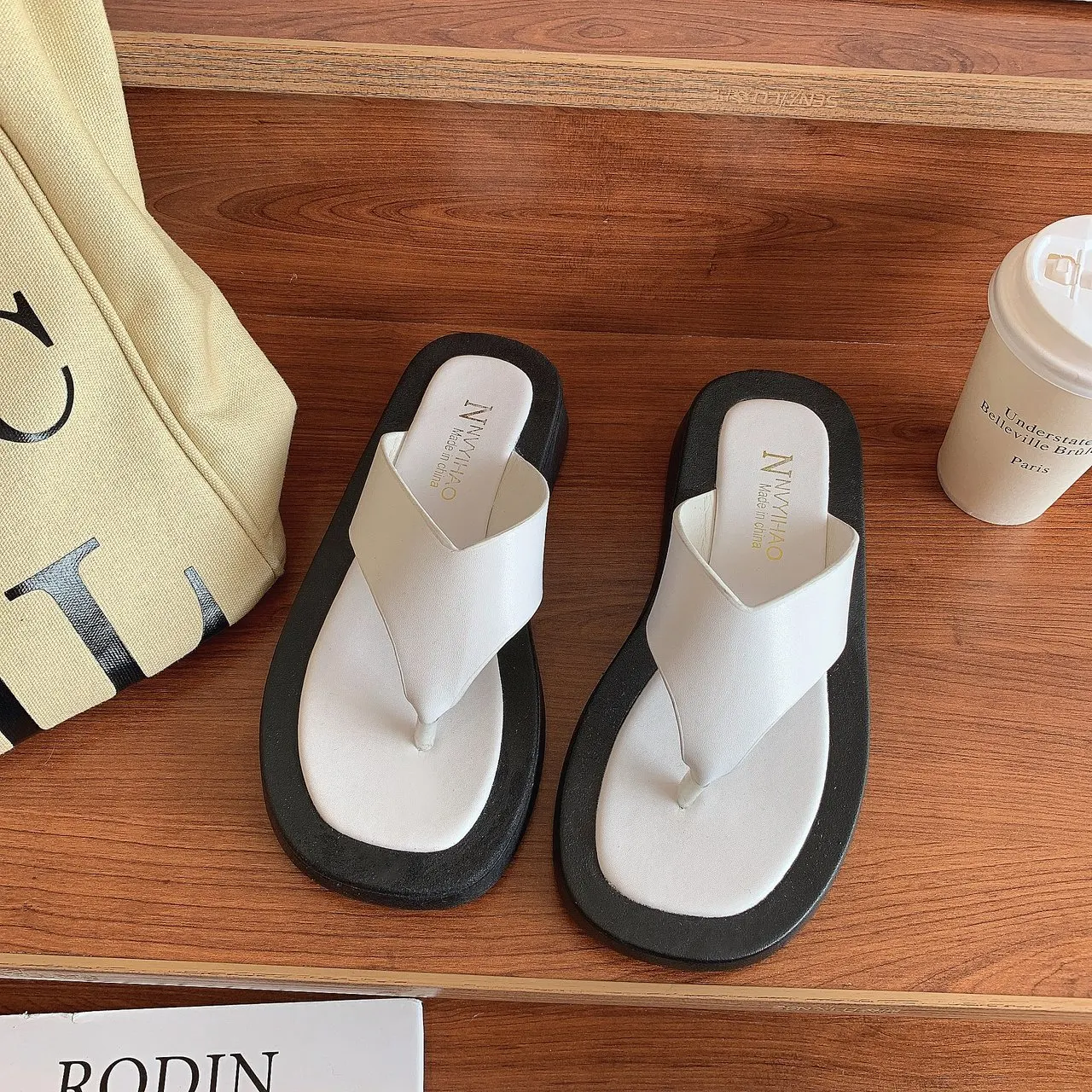 

ZOELEA Open Toe Summer Beach Platform Women Flip Flops Slides PU Leather Soft Sole Designer Chunky Sandals Women 2021