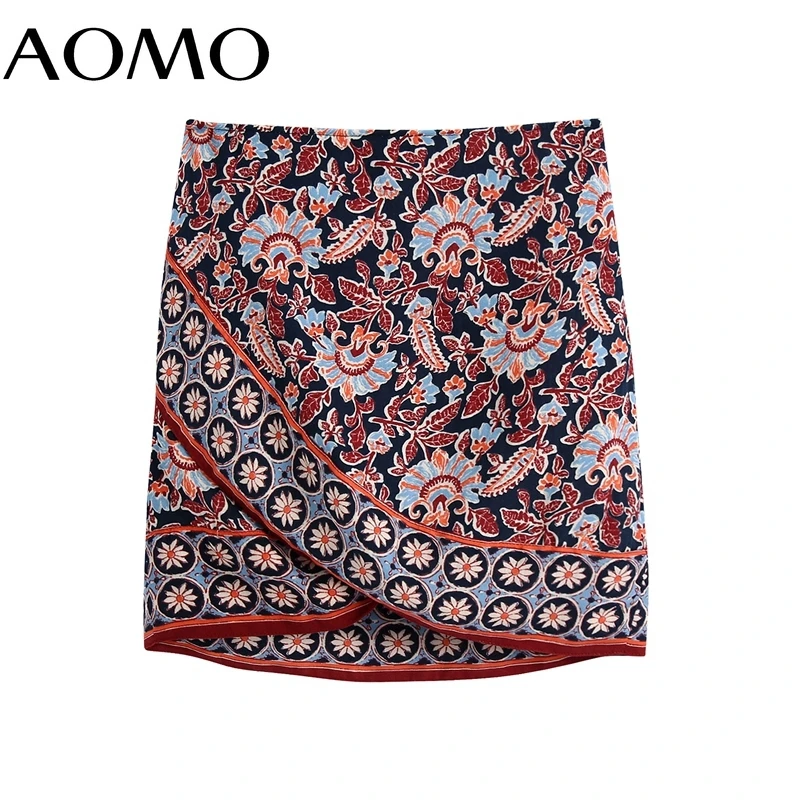 

AOMO 2021 Women Floral Print Skirts Faldas Mujer Bow Tie French Style Female Mini Skirt BE114A