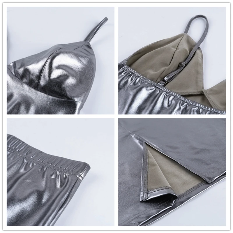 Женский комплект из двух предметов Fuedage серебристый искусственной кожи с v