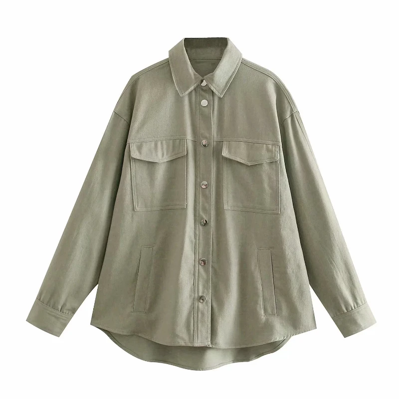 

2021 Oversized Shirt Women Fashion Long Sleeves Blouse with pockets Casual Chic Lady Buttoned Top Woman Tops haut femme