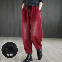 elastic waist clothing new winter corduroy thickened trousers womens pants splicing plush warm clothes female