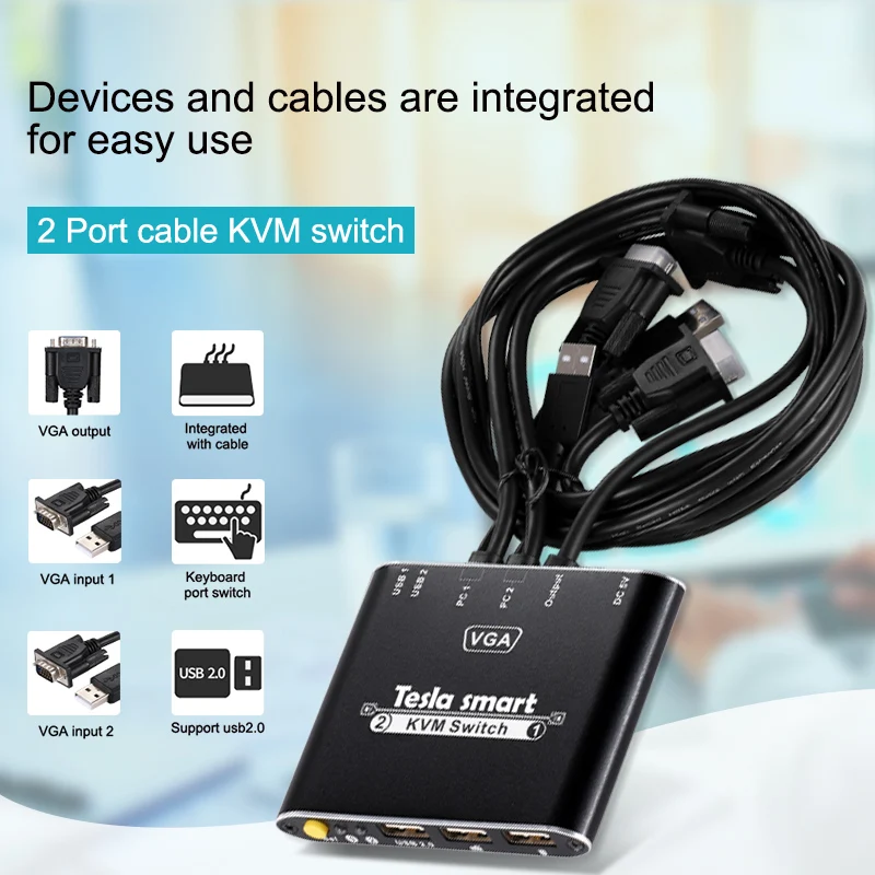 Tesla Smart KVM передключаьель Switch Новый высокое качество 2 порта USB VGA Кабельный с