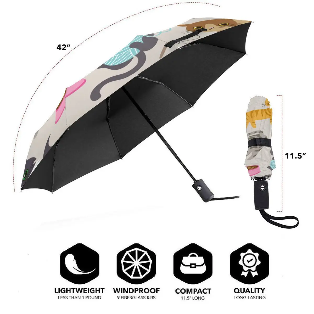 Miglior Ombrello Automatico Pioggia Donna Ombrello A Tre Pieghe Razze Di Gatti Giocattoli E Alimenti Ombrello Antivento Ombrello Impermeabile Femminile
