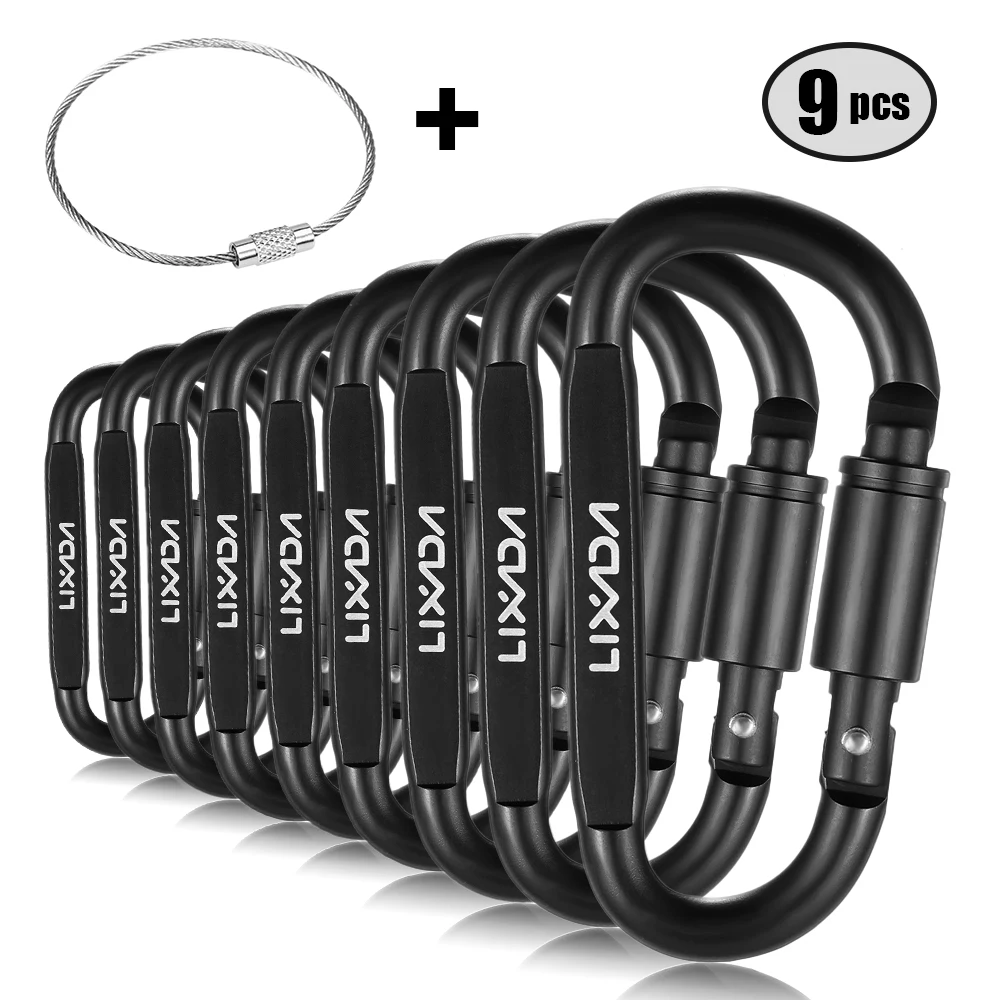 

Lixada 9pcs Aluminum Alloy D-ring Locking Carabiner Clip Set Screw Lock Hanging Hook Buckle Keychain for Outdoor Camping Hiking