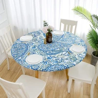 1pc waterproof non slip tablecloths round elastic tablecloth classic pattern table cloth cover coffee table pad home kitchen