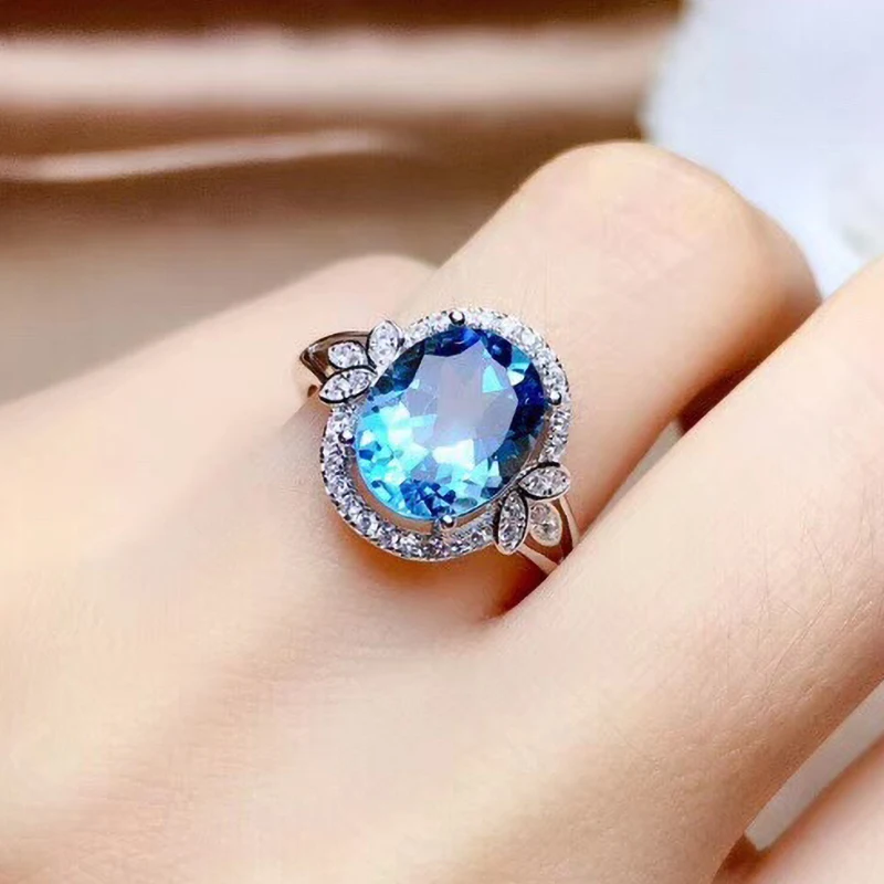 

2021 Luxury Silver Plated Wedding Rings For Women Trendy Oval Blue Zircon Bride Female Jewelry Birthstone Engagement Party Gifts