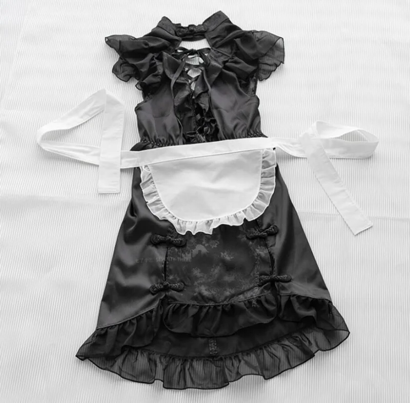

Kawaii Sexy Cosplay Lingerie Anime Apron Maid Outfit For Women Girls Cute Underwear Maids Dress Bandage Black Erotic Uniform New