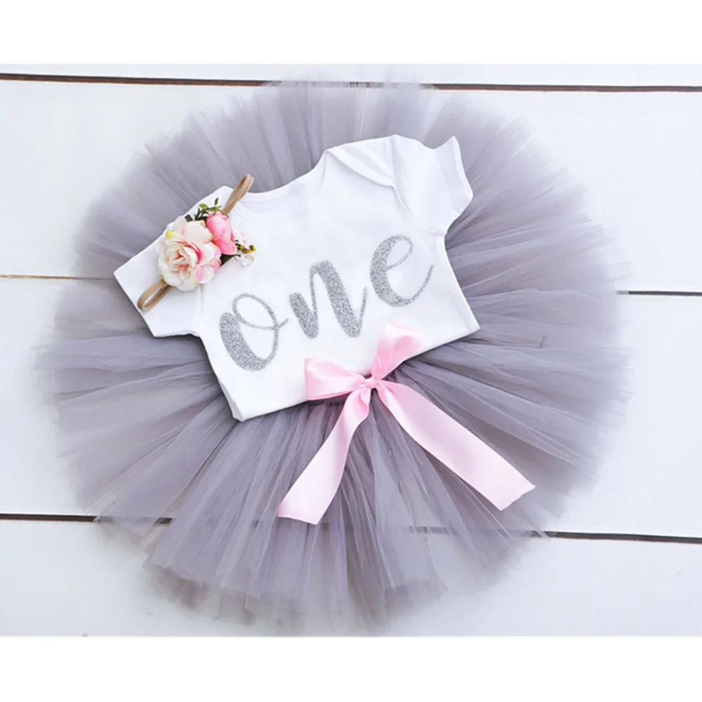 Индивидуальный наряд для вечеринки в честь рождения ребенка девочки серое