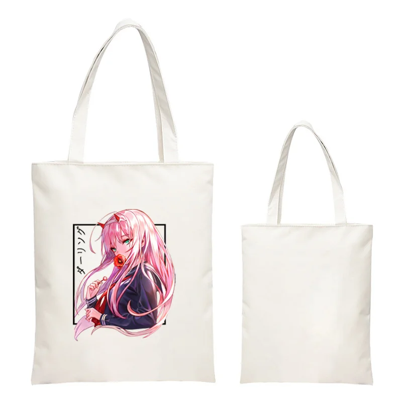 

Darling In The Franxx Shopper Bag Anime Cosplay Zero Two Cute Sweet Print Canvas Handbag Casual Women Girl Shoulderbag 2021