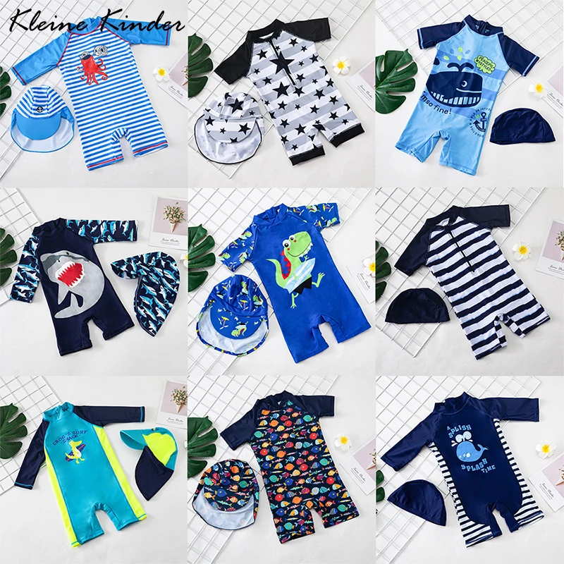 Купальник слитный для мальчиков детский купальный костюм с УФ-защитой и принтом