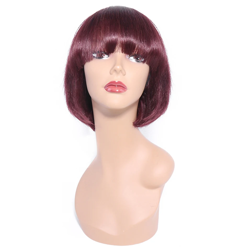 Прямой короткий парик Боб с челкой бразильские парики из человеческих волос для