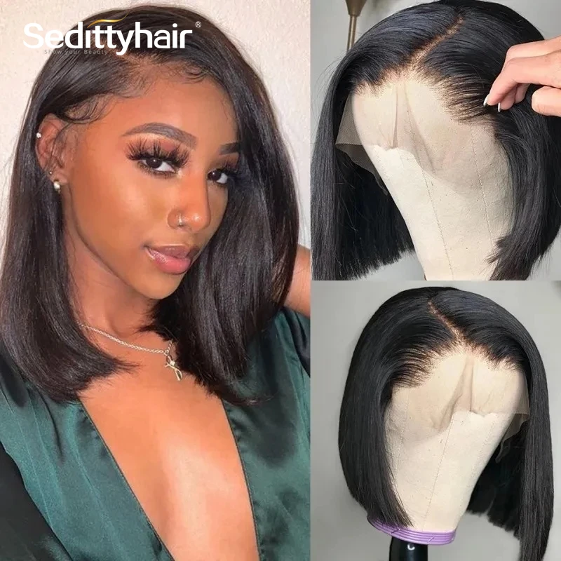 Sedittyhair Straight Short Bob 13x4 Lace Front Human Hair Wigs Pre Plucked Brazilian bob lace Frontal Wig for Black Women 150%