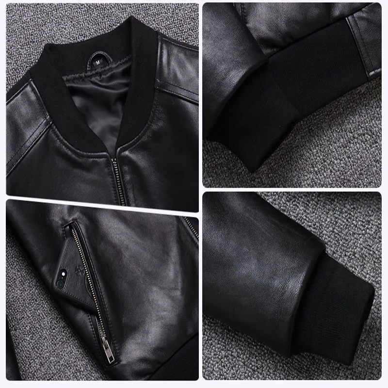 

Men's Sheepskin Genuine LeatherJacket Motorcycle Baseball Leather Jacket Spring Autumn Coat Large size 5XL