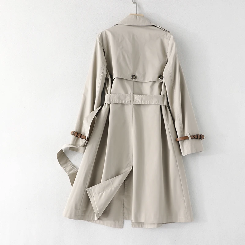 

Trench Coat For Women Fashion Casual Cotton Blended Double Breasted Long Sleeve Lace Up Mid Length Cardigan Collar Metal Clasp