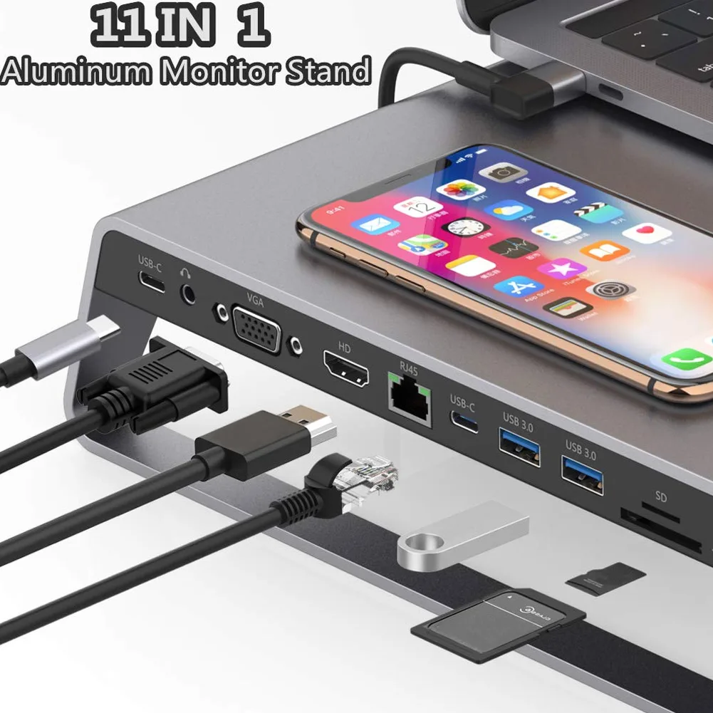 Алюминиевая Подставка для монитора док станция с USB C концентратором поддержка 4K