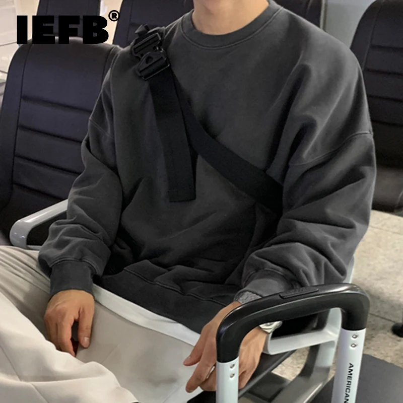 

IEFB Menswear Fashion Do Old Fake Two Sweatshirt Men's Autumn 2021 New Loose Round Collar Long Sleeve Streetwear Pullover Coat
