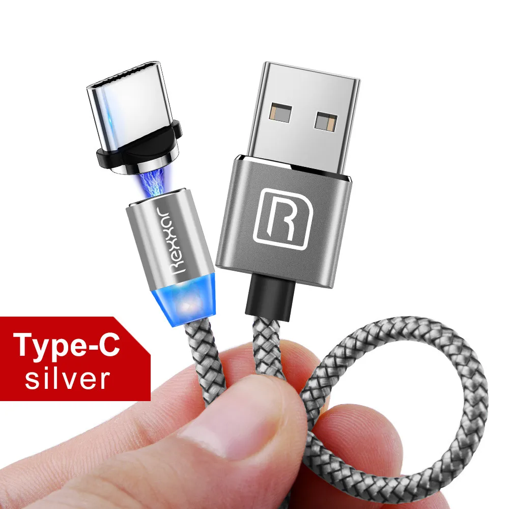 USB Type C Silver Магнитный кабель Быстрая зарядка usb type C кабель магнитное зарядное устройство Micro USB кабель мобильного телефона Кабели для Samsung iphone USB шнур 1 м - Цвет: USB Type C Silver
