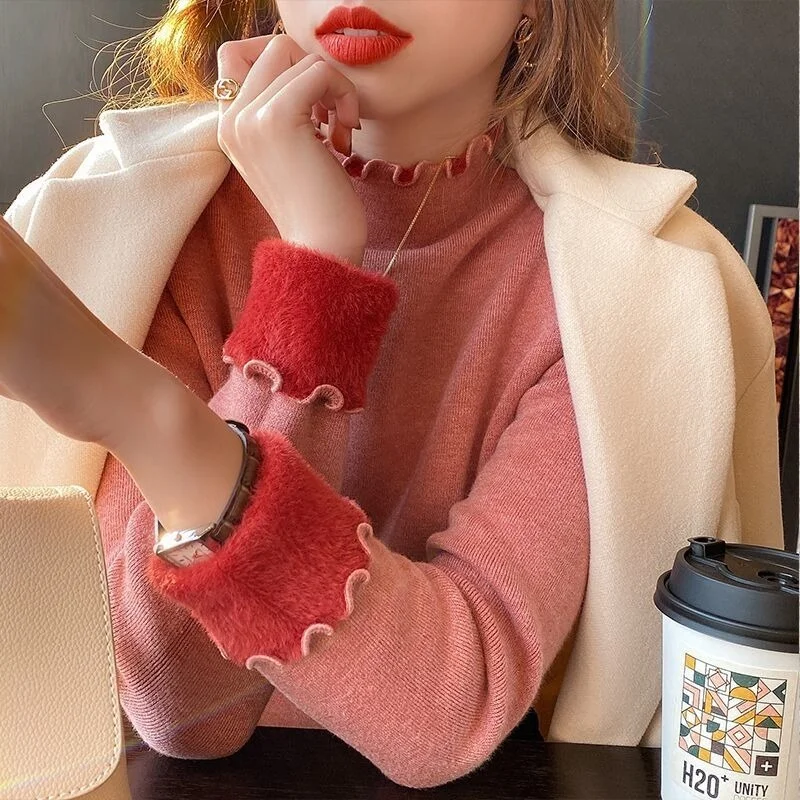 

Mock Neck Winter Sweater Women 2021 Elegant Thick Warm Female Knitted Pullover Slim Basic Knitwear Bottoming Soft Jumpe L217