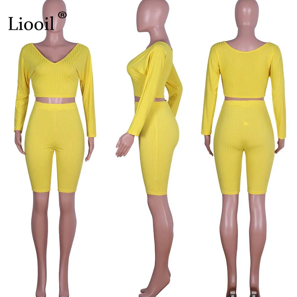 Liooil, черный комплект из двух предметов, зимний сексуальный комплект из 2 предметов с открытыми плечами, топ и штаны, наряды для женщин, зеленый, желтый,, подходящие комплекты